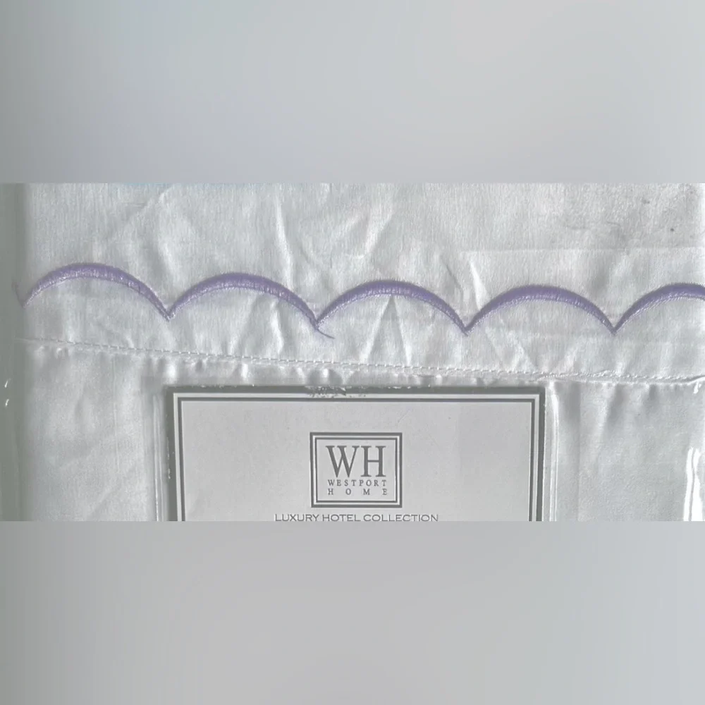 Westport Home Luxury Hotel Collection King Sheets Set White W/ Lavendar Accents